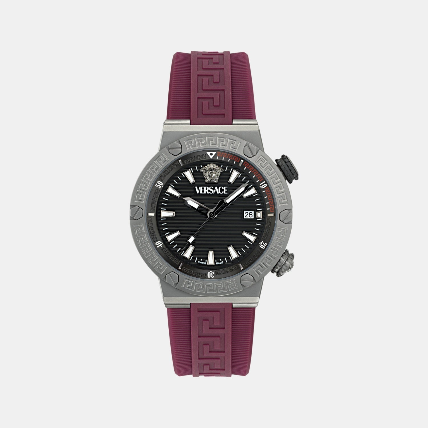 Greca Logo Men Quartz Black Dial Analog Stainless Steel Watch VE8G00224