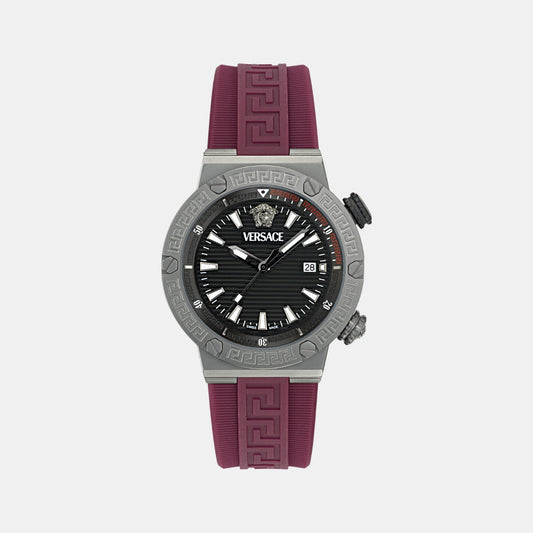 Greca Logo Men Quartz Black Dial Analog Stainless Steel Watch VE8G00224