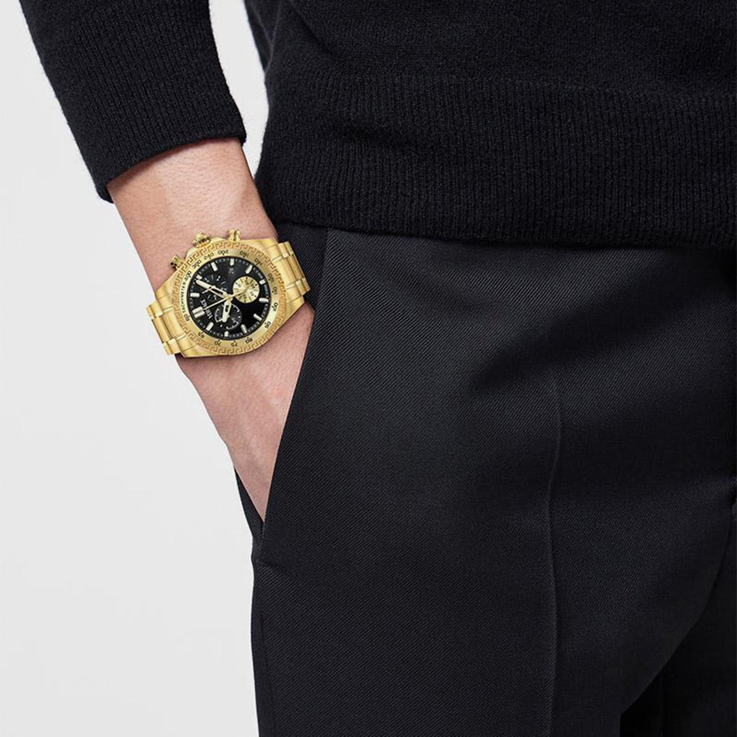 Men Quartz Black Dial Chronograph Stainless Steel Watch VE9K00524