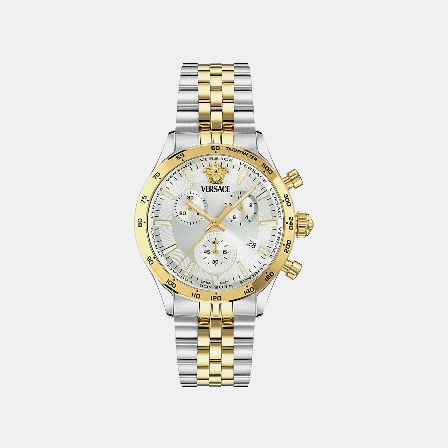 Men Quartz Silver White Dial Chronograph Stainless Steel Watch VECFA0324