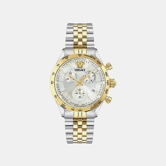 Men Quartz Silver White Dial Chronograph Stainless Steel Watch VECFA0324