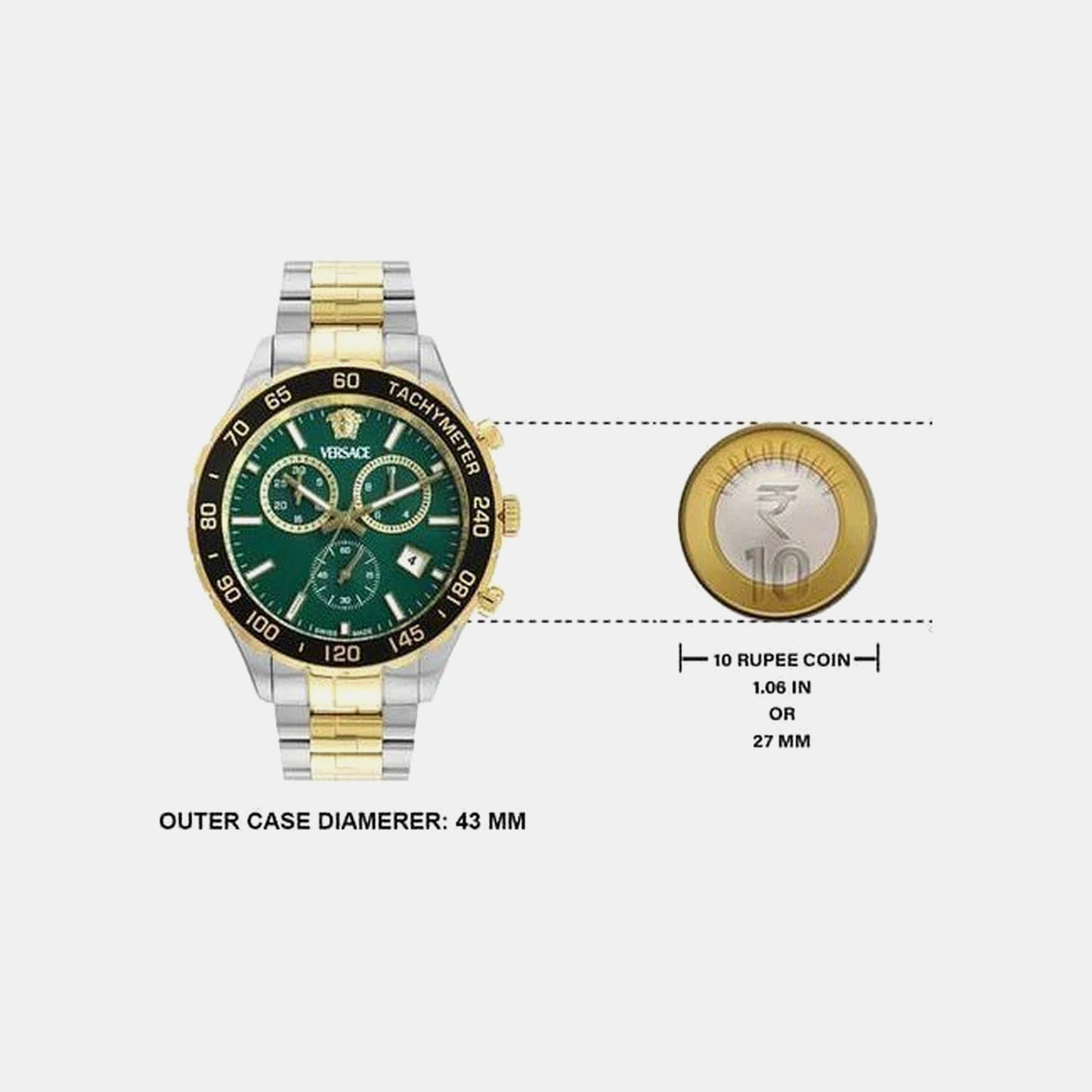 Hellen Men Quartz Green Dial Chronograph Stainless Steel Watch VEPCA0524