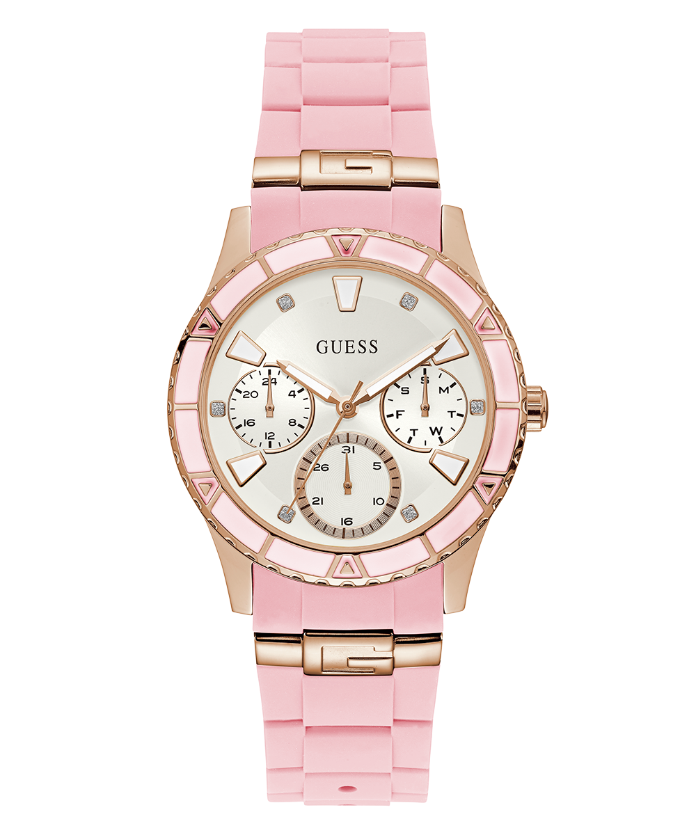 GUESS Ladies Pink Rose Gold Tone Multi-function Watch