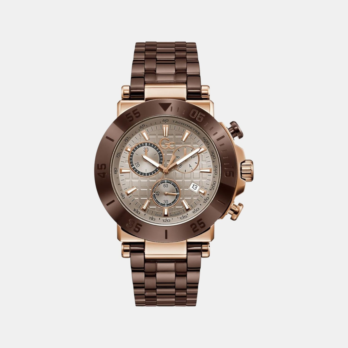 Gc Sportchic Men Quartz Beige Dial Chronograph Stainless Steel Watch Y70010G1