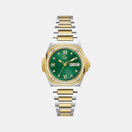 Coussin Shape Women Quartz Green Dial Analog Stainless Steel Watch Y98010L9MF