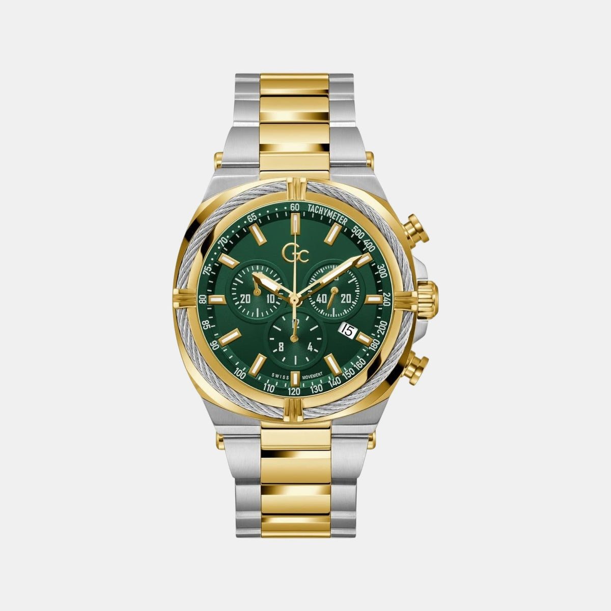 Gc Sportchic Men Quartz Green Dial Chronograph Stainless Steel Watch Z32005G9