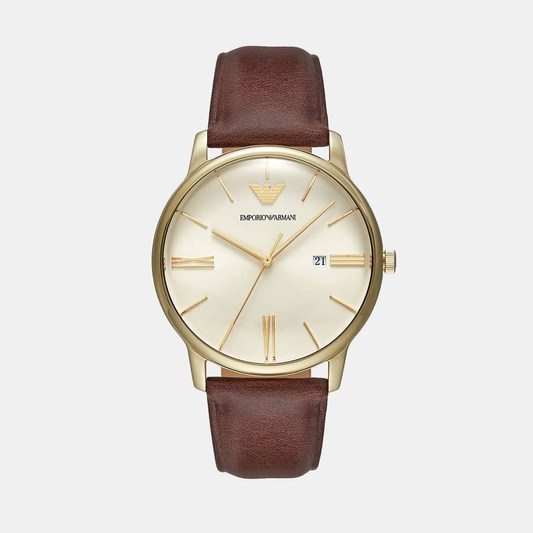 Minimalist Men Quartz Cream Dial Analog Leather Watch AR11610