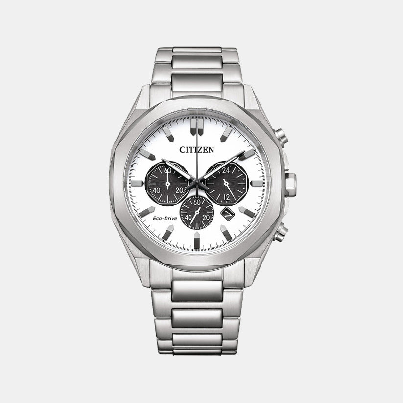 Eco-Drive Men Quartz White Dial Chronograph Stainless Steel Watch CA4590-81A