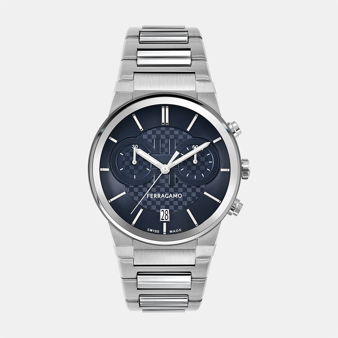 Me-Ferragamo Sapphire Chr Men Quartz Blue Dial Chronograph Stainless Steel Watch SFME01123