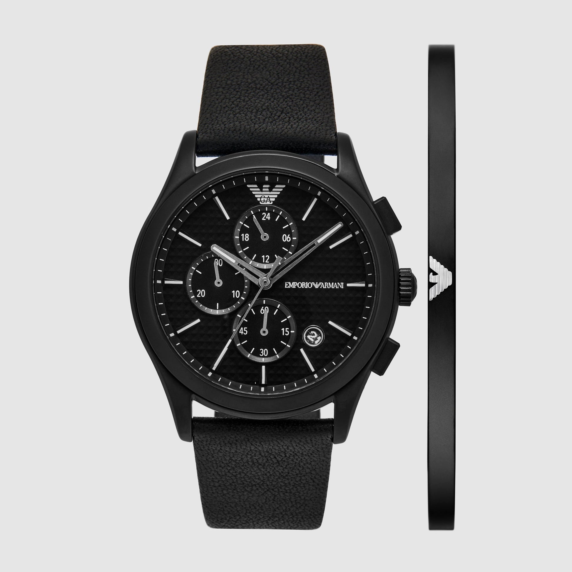 Paolo Men Quartz Black Dial Chronograph Leather Watch AR80070SET