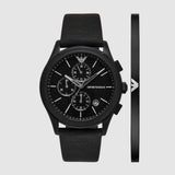 Paolo Men Quartz Black Dial Chronograph Leather Watch AR80070SET