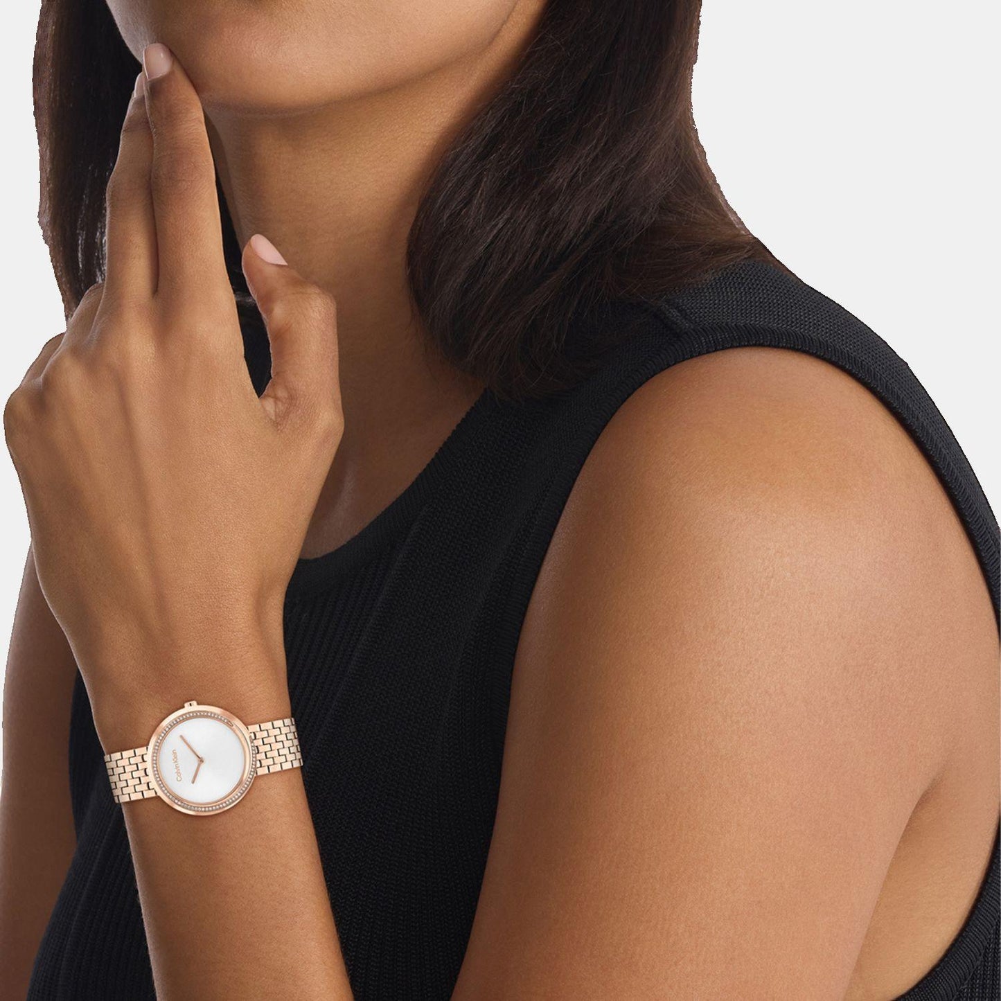 Twisted Bezel Women Quartz Silver Dial Analog Stainless Steel Watch 25100038