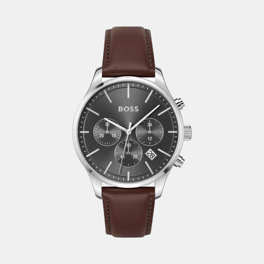 Avery Men Quartz Grey Dial Chronograph Leather Watch 1514155