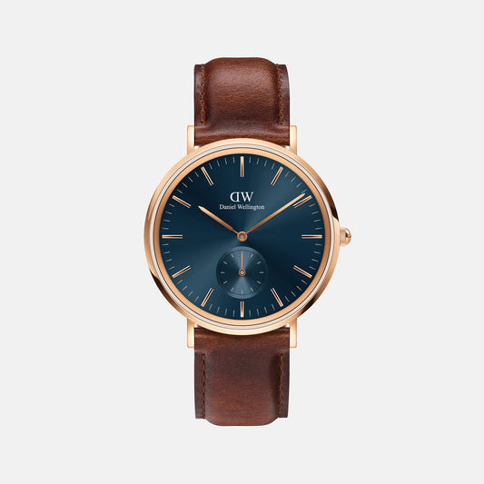 Classic Men Quartz Blue Dial Analog Leather Watch DW00100708K