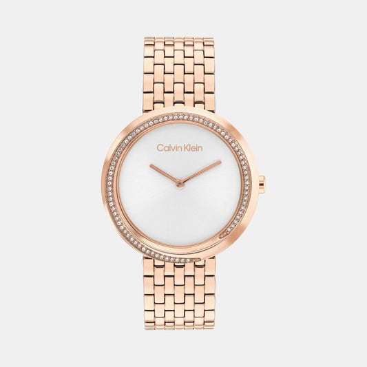 Twisted Bezel Women Quartz Silver Dial Analog Stainless Steel Watch 25100038