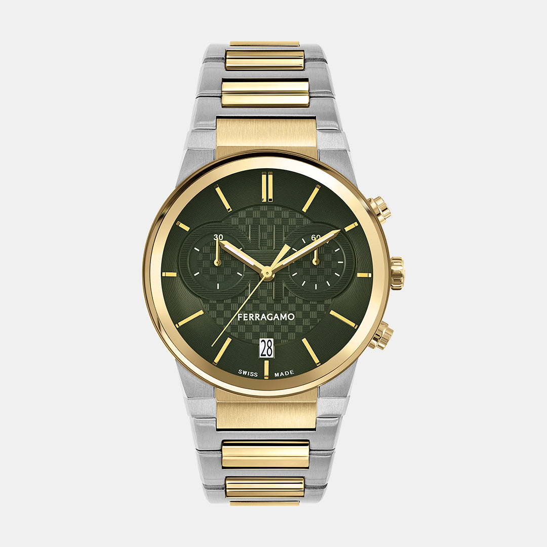 Me-Ferragamo Sapphire Chr Men Quartz Green Dial Chronograph Stainless Steel Watch SFME01223