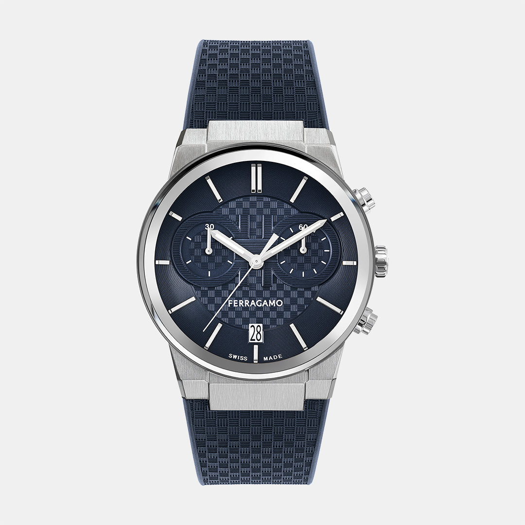Me-Ferragamo Sapphire Chr Men Quartz Blue Dial Chronograph Silicone Watch SFME00923