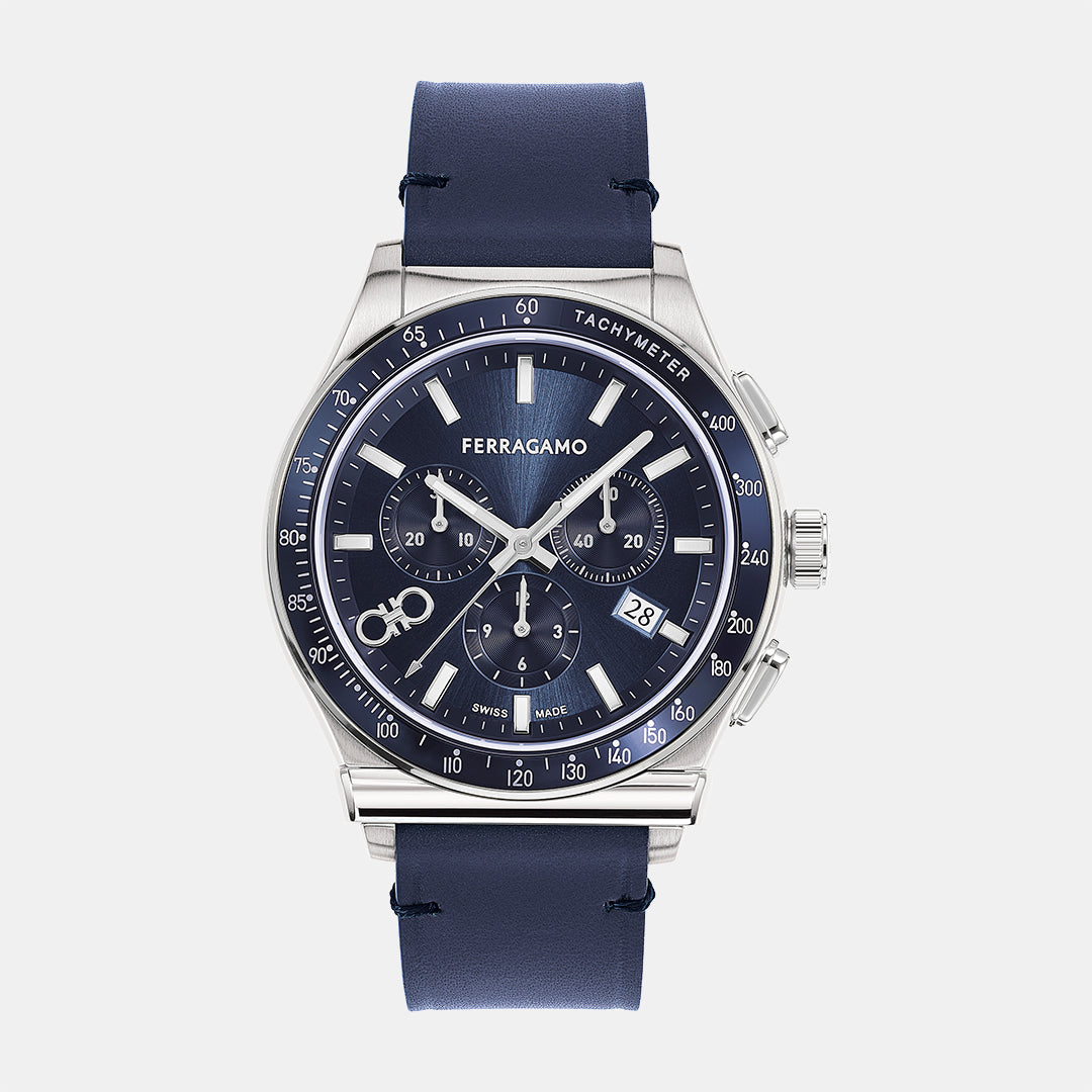 Kz-1927 Chrono 42Mm-Fw Men Quartz Blue Dial Chronograph Leather Watch SFKZ00223