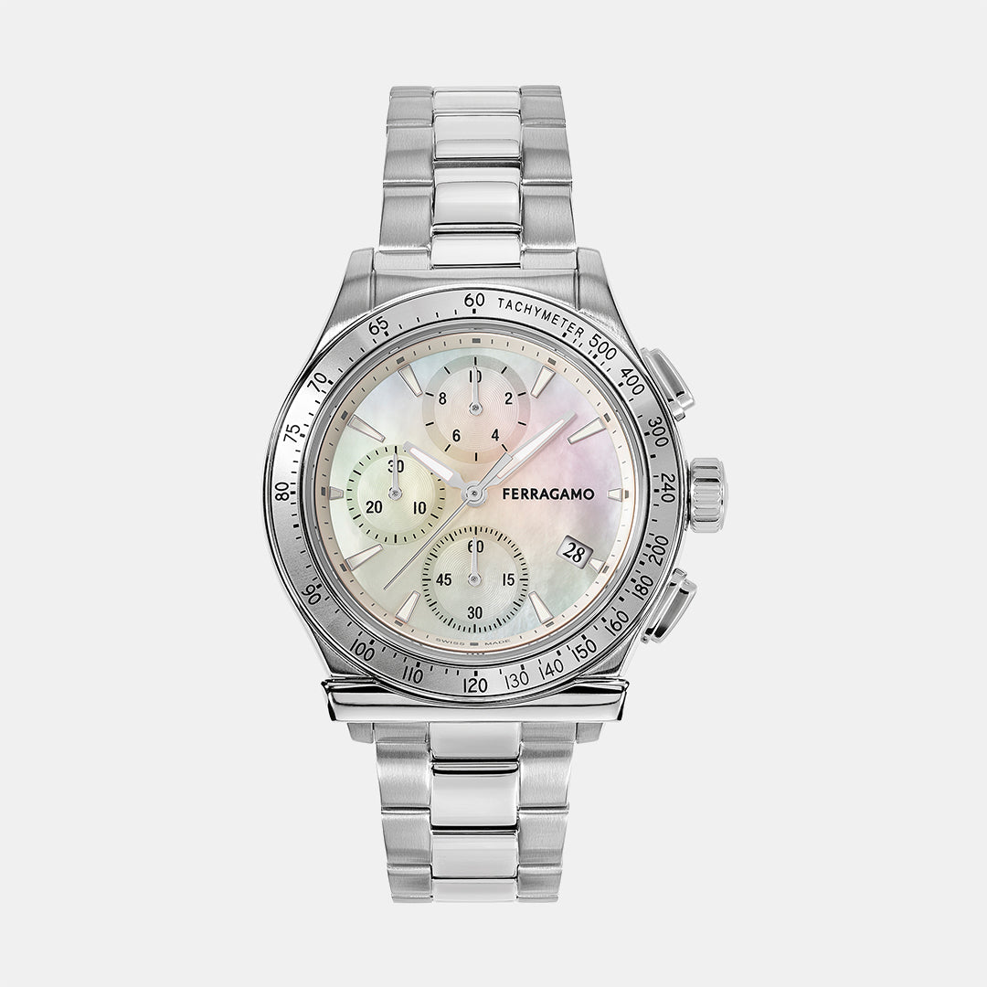 Kw-1927 Chrono Lady 38Mm- Unisex Quartz White Dial Chronograph Stainless Steel Watch SFKW00223