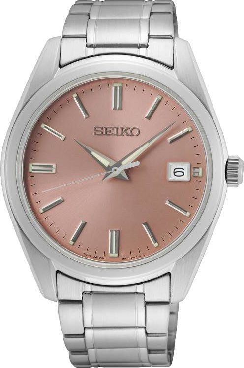 Seiko Dress Quartz Men Watches in Round case & Salmon Dial SUR523P1