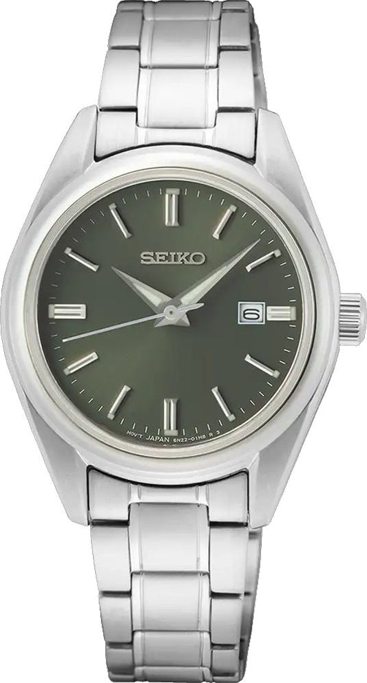 Seiko Dress Quartz Women Watches in Round case & Green Dial SUR533P1