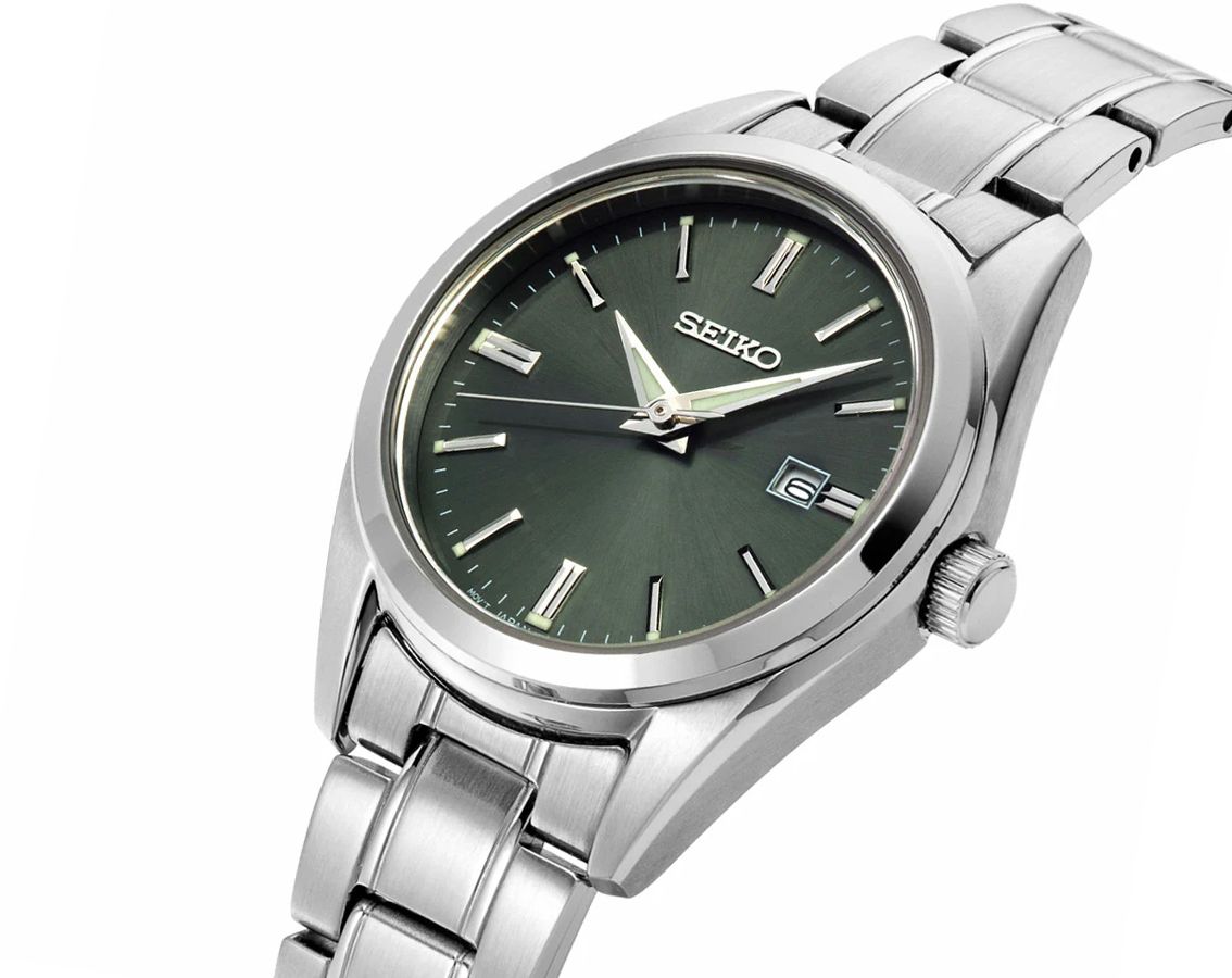 Seiko Dress Quartz Women Watches in Round case & Green Dial SUR533P1