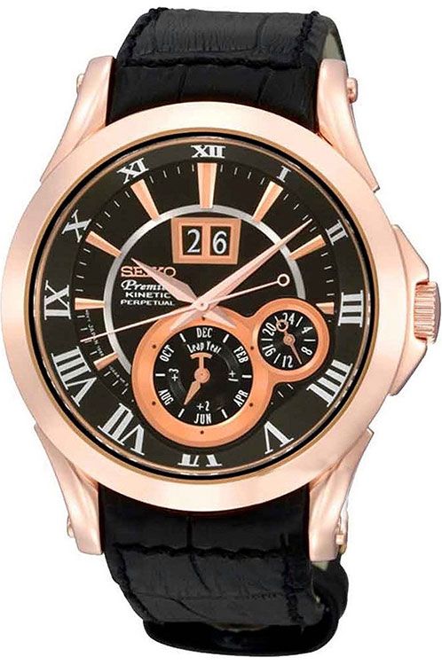 Seiko Premier Kinetic Powered Men Watches in Round case & Black Dial SNP036P1