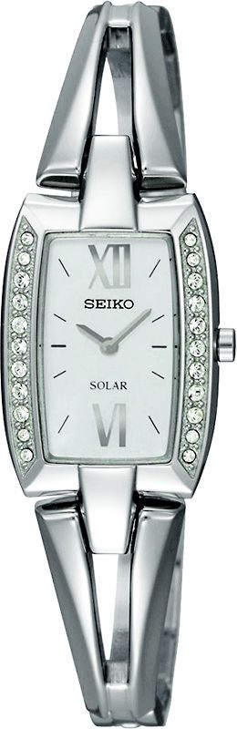 Seiko Solar Quartz Women Watches in Rectangular case & Silver Dial SUP083P1