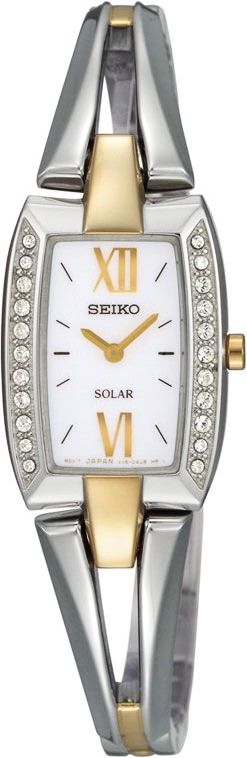 Seiko Solar Quartz Women Watches in Rectangular case & White Dial SUP084P1