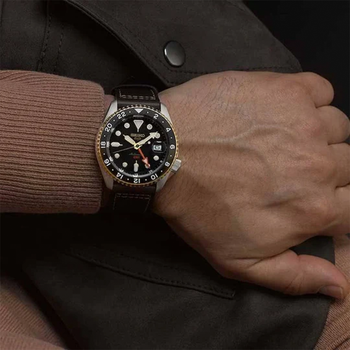 5 Sports Men Automatic Brown Dial Analog Leather Watch SSK036K1