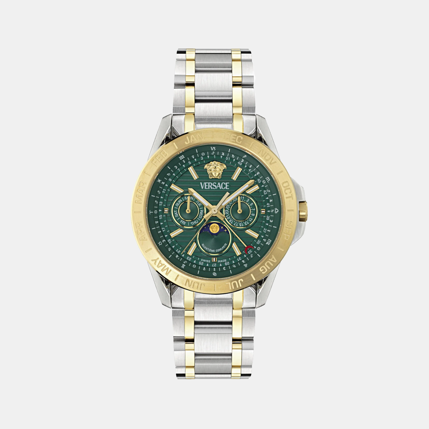Moonphase Men Quartz Green Dial Multi-Function Stainless Steel Watch VE0K00325